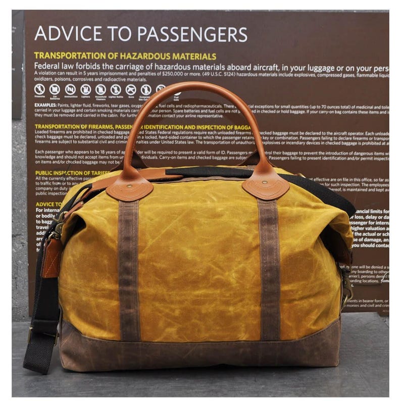 Personalized Weekender Bag Mens Waxed Canvas Duffel Overnight Travel Luggage, Embroidered Duffel Carry On Tote, Graduation, Retirement Gift WaxYellow/KhakiWkndr