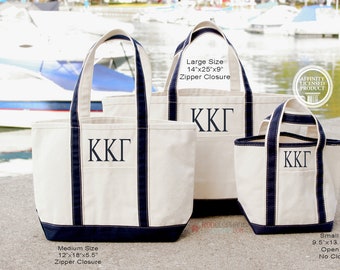 Kappa Kappa Gamma Sorority Canvas Bag, Embroidered KKG Tote Zip, Rush Week Bid Day Big Little Gifts for Her, Small Medium Large Beach Merch