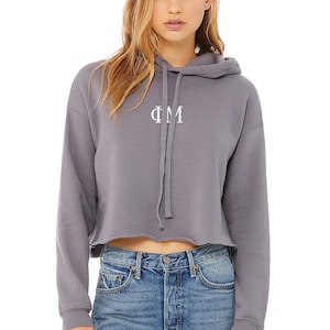 Phi Mu Cropped Hoodie Sweatshirt Crewneck Pullover Embroidered Merch, Greek Sorority Apparel & Clothing Big Little Reveal Gift for Rush Week