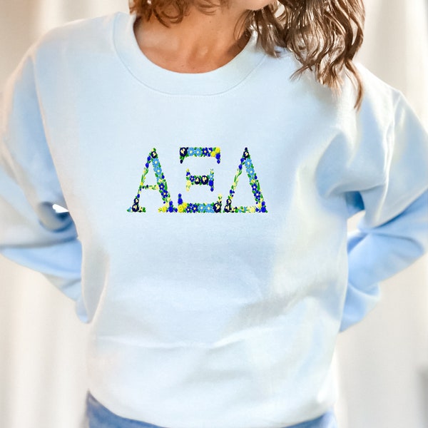 Alpha Xi Delta Embroidered Sweatshirt, AXiD Crew Neck Pullover Sorority Greek Letters Merch, Rush Bid Day Clothing Big Little Reveal Gift