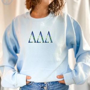Delta Delta Delta Embroidered Sweatshirt, Tri Delta Crew Neck Pullover Sorority Greek Letters Merch, Rush Bid Day Clothing Big Little Gift
