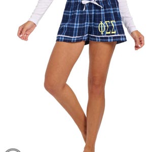 Phi Sigma Sigma Boxer Short Flannel Pajama Bottoms Embroidered Sorority Greek Letter, Big Little Reveal Gift for her Under 40, Phi Sig Merch