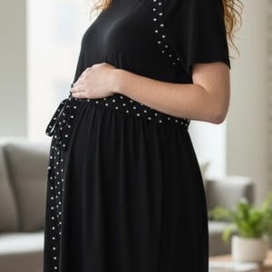 Black Labor Gown Hospital Birthing Delivery Clothing Nursing Snap Front Opening Back Access Epidural Medical Monitoring Functional Pocket