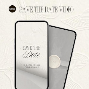 Elegant Save the Date video Template: animated vellum jacket, digital wedding invitation, canva template
