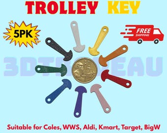 Trolley Key 5-Pack: Removable Shopping Cart Token, Aussie Trolleys