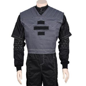 Custom Grey & Black Flight Suit with Vest | Star Wars Mandalorian Inspired Cosplay | Bounty Hunter Costume for Men