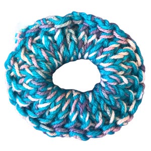 Bright Blue Multicolour Hand-Knit Scrunchie – Fun & Chunky Hair Tie