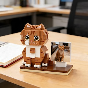 Anpassad klossfigur för husdjur och människor, personlig minifigur från foto, present till hundkattpar, klossleksak med ramalternativ, minnespresent