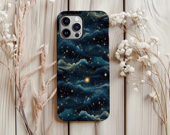 Dreamy Starry Sky Phone Case: Celestial Clouds, Golden Stars