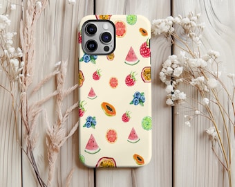 Fruit Phone Case Cute Fruit Collage Phone Case iPhone 17 16 15 14 13 12 11 Pro Max 8 Plus X Samsung Galaxy S24 Ultra Pixel 8 Tough Cases