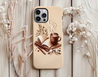 Book and Coffee Phone Case Vintage Reading Aesthetic Cover iPhone 17 16 15 14 13 12 11 Pro Max Plus Samsung Galaxy S25 S24 S23Fe S22 Ultra