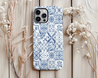 Funda para iPhone con diseño de azulejos mediterráneos: diseño portugués, compatible con MagSafe
