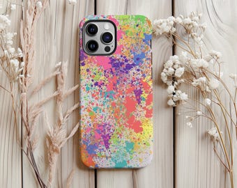 Rainbow Paint Splatter Phone Case: Abstract Art, Protective Dual Layer