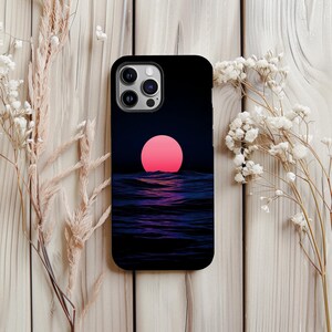 Coque de portable rose Sunset Ocean : coque de protection de rêve pour iPhone Galaxy