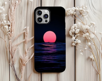 Pink Sunset Ocean Phone Case: Dreamy Protective iPhone Galaxy Case