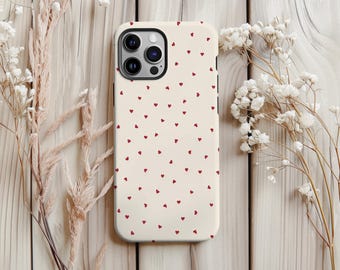 Red Hearts Pattern Phone Case, Protective Dual Layer