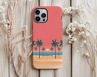 Tropical Sunset Palm Tree Phone Case, Summer Coastal Cover