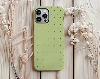 Sage Green Polka Dot Phone Case Soft Girl Cute Design Y2K Style iPhone 17 16 15 14 13 Pro Max Samsung S23 S24 Minimalist Dotted Phone Cover