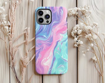 Pink and Green Marble Swirl Phone Case: Abstract Art, Protective Dual-Layer