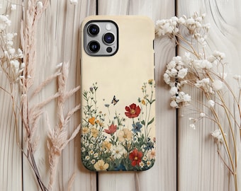 Vintage Wildflower Butterfly Collage Phone Case Summer Aesthetic Phone Case iPhone 17 16 15 14 13 12 Pro Max XR SE Samsung Galaxy S24 Ultra