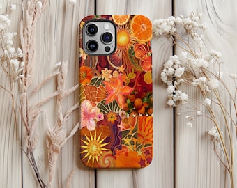 Vibrant Orange Sunset Collage Phone Case Tropical Orange Citrus & Floral Phone Cover, iPhone 17 16 15 14 13 12 Pro Max Samsung S25 S24 Ultra