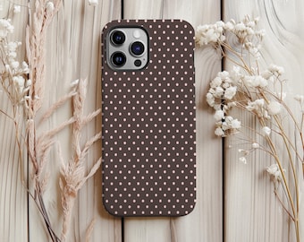 Pink & Brown Polka Dot Case, Cute Minimalist Y2K Design, for iPhone 17, 16, 15, 14, 13, 12, 11, Pro Max, Samsung Galaxy S25, S24, S23 Ultra