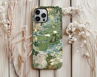 Vintage Frog Pond Phone Case Collage, Whimsical Frog Art for iPhone 16 15 14 13 12 Pro Max Magnetic Samsung Galaxy S25 S24 S23 S22 Ultra