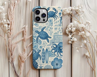 Coastal Sea Turtle iPhone Case, Beach Collage Design
