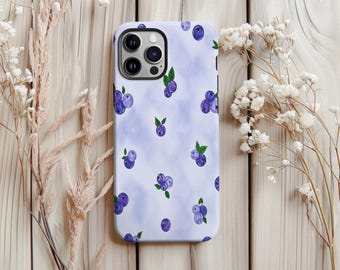 Blueberry Watercolor Phone Case: Protective Dual-Layer Design