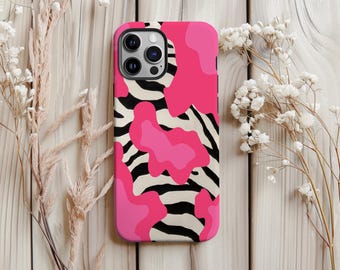 Pink Zebra Print Phone Case: Dual Layer Protective Cover