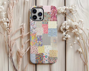 Telefoonhoesje met patchwork bloemen, cover met kleurrijke print