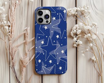 Deep Blue Star Pattern Phone Case Aesthetic Starry Phone Cover for iPhone 17 16 15 14 13 12 11 8 Pro Max Mini Samsung Galaxy S20 S22 Ultra