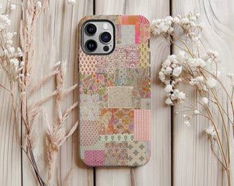 70-tals blommigt geometriskt collage-telefonskal: Skyddande design med dubbla lager