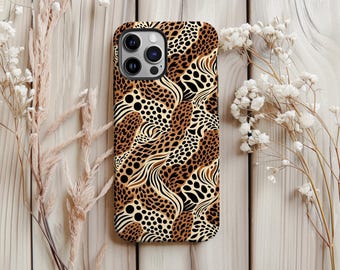 Abstract Swirl Leopard Print Phone Case Animal Print Cheetah Aesthetic Cover with iPhone 17 16 15 14 13 12 11 Pro Max Samsung S25 S24 Ultra