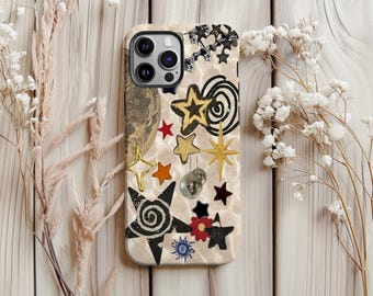 Retro Stars Y2k Collage Phone Case,Funky Twinkle Night Whimsy Artistic Cover iPhone 17 16 15 14 13 12 Pro Max, Samsung S25 S24FE S23 Ultra