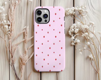 Cute Strawberry Print Phone Case Pink Aesthetic Fruits Phone Cover For iPhone 17 16 15 14 13 12 Pro Max Plus XS XR Samsung Galaxy S25 Ultra