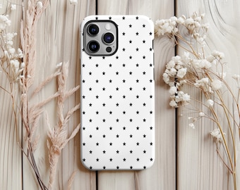 Minimalist Black Stars Phone Case, Retro Aesthetic Trendy Protective Cover, iPhone 17 16 15 14 13 12 Pro Max, Samsung S25 S24FE S23 Ultra