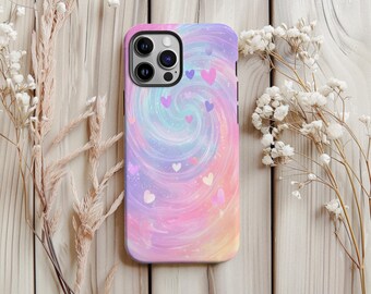 Pastel Swirl Heart Phone Case Rainbow Aesthetic Phone Cover For iPhone 17 16 15 14 13 12 Pro Max Plus XS XR Samsung Galaxy S25 S24 Ultra