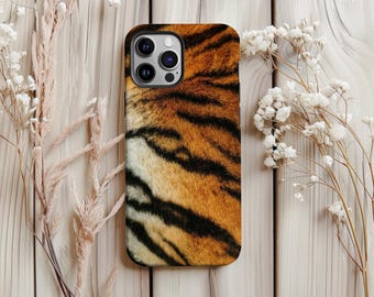 Tiger Print Tough Phone Case, Wild Animal Fur Texture Phone Cover, for iPhone 17 16 15 14 13 Mini Pro Max Samsung Galaxy S25 S24 S23 Ultra
