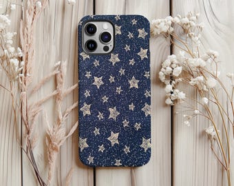 Sparkly Star Navy Print Phone Case iPhone 17 16 15 14 13 12 11 Pro Max, and Samsung S25 S24 Trendy Y2K Vintage Celestial Starry Phone Cover
