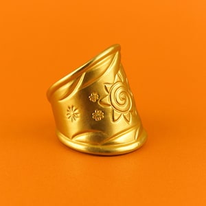 Wide Brass Sunflower Ring – Adjustable Boho Band, Handcrafted Vintage Style Jewelry with Floral Engraving for Women & Men