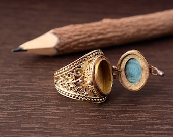 Anello velenoso in ottone placcato oro / medaglione ricordo, boho gotico,