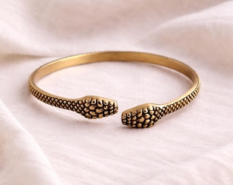 Bracciale rigido con testa di serpente doppia - Bracciale rigido regolabile in argento e oro per uomo e donna