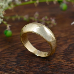 Solid Brass Dome Band Ring, Smooth Wide Polished Ring for Men & Women, Handmade Minimalist Statement Jewelry, Bold Unisex Brass Band