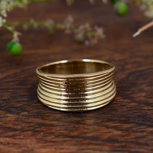 Handmade Ribbed Brass Ring, Textured Wide Band for Men & Women, Rustic Bold Statement Ring, Unisex Boho Jewelry, Artisan Brass Jewelry