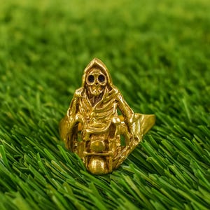 Handcrafted Brass Grim Reaper Skull Ring – Gothic Boho Statement Jewelry, Unique Adjustable Ring, Gift for Her