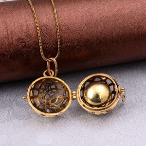 Gold Harmony Ball Necklace, Filigree Floral Chime Pendant, Bola Pregnancy Necklace, Calming Meditation Jewelry, Unique Gift for Women