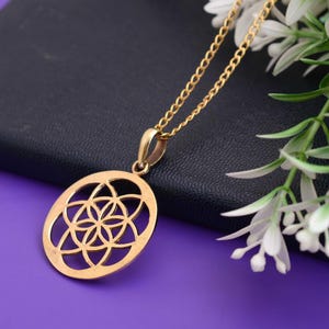 Seed of Life Pendant, Gold Sacred Geometry Necklace, Spiritual Energy Jewelry, Flower of Life Symbol, Boho Gift for Her, Healing Amulet