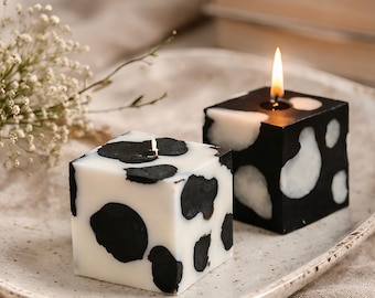 Handmade Cow Print Pillar Candle | Black White Modern Home Decor
