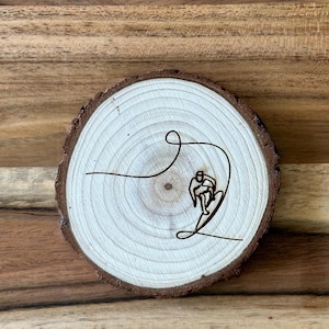 Pura Vida Surf Customized Line Art - Minimalist Custom Wooden Engraved Coaster - Travel - Beach Gift